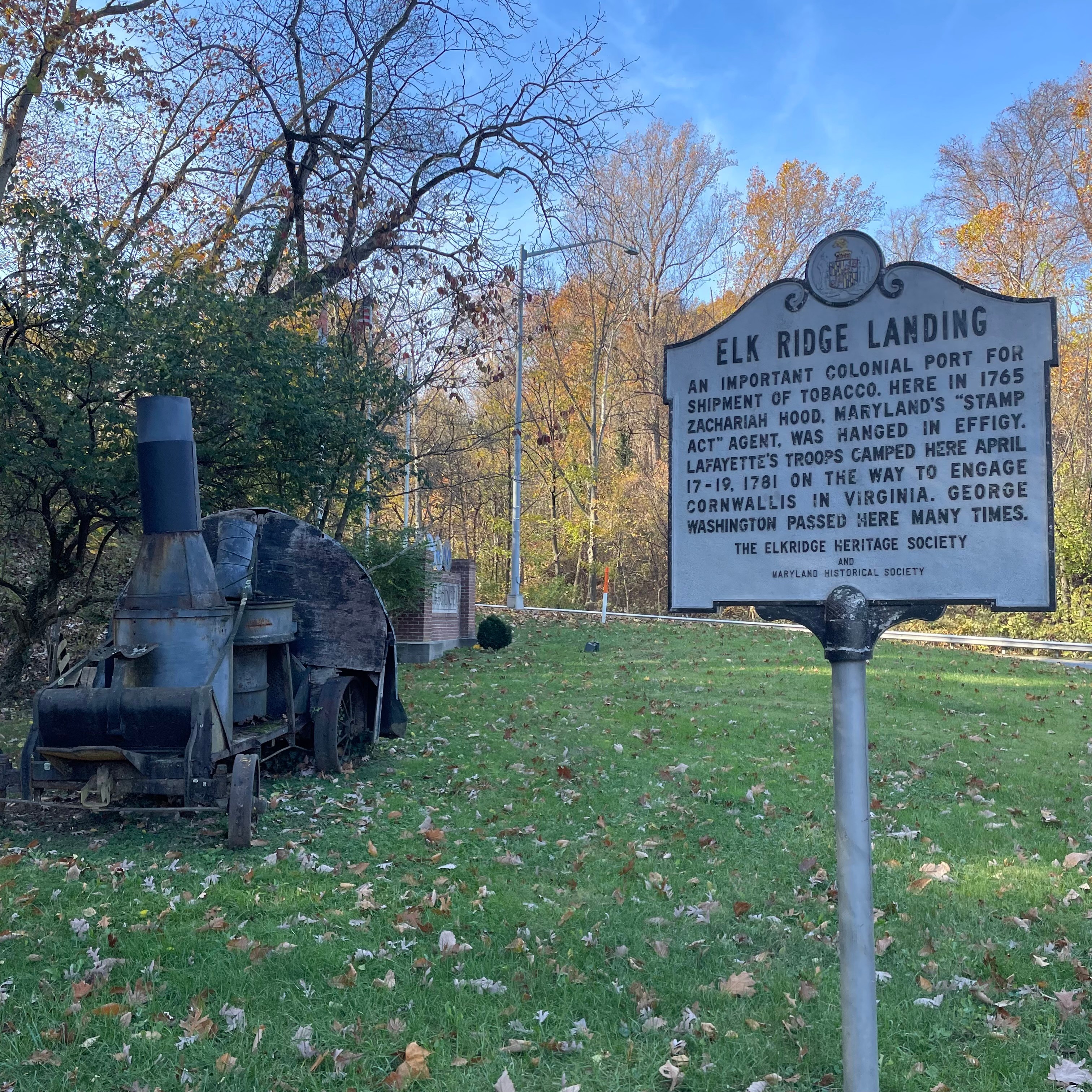 Field and historical site sign in Elkridge, Maryland
