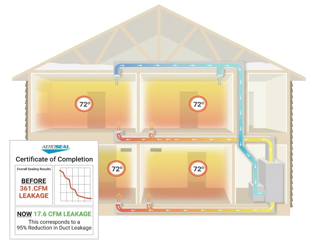 Diagram of a house showing cfm leakage reduction
