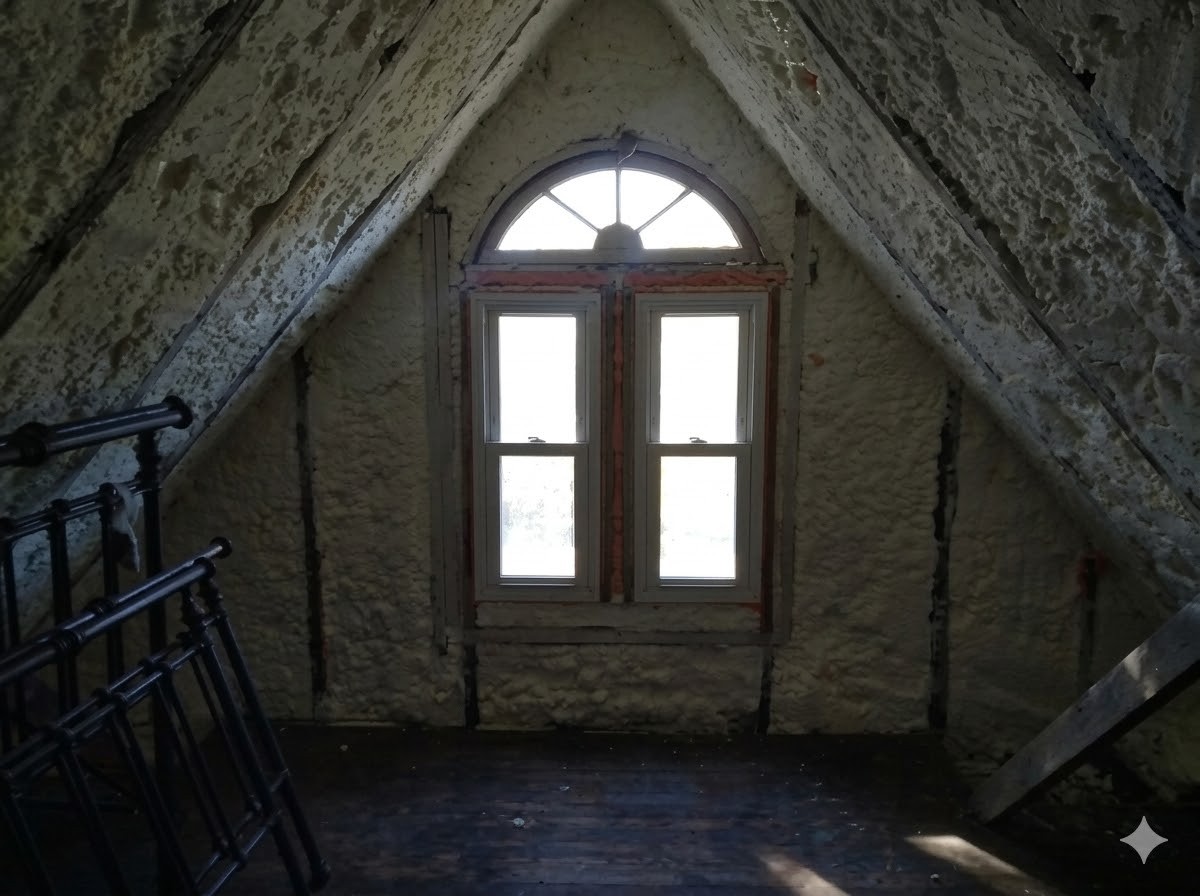 Attic with exposed insulation