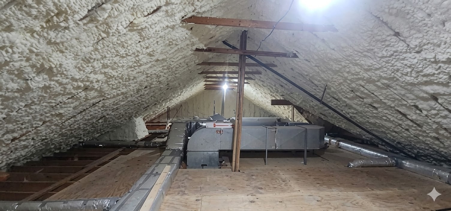 Attic with spray foam insulation