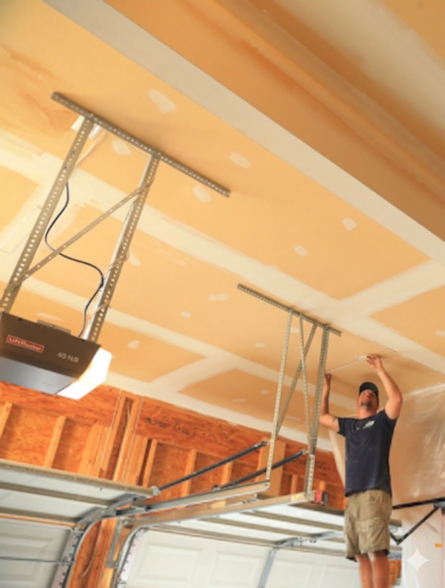 Man inspecting a garage ceiling