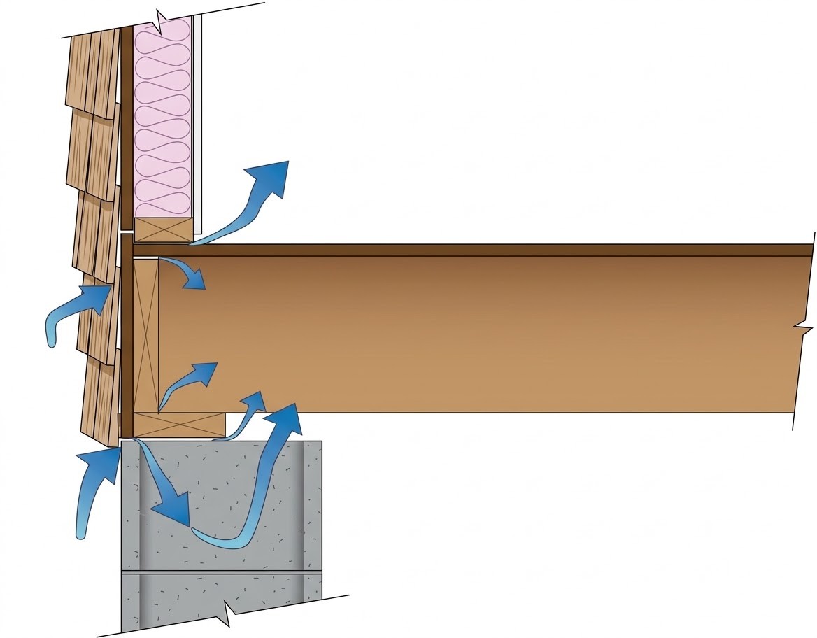A diagram showing how cold air leaks in